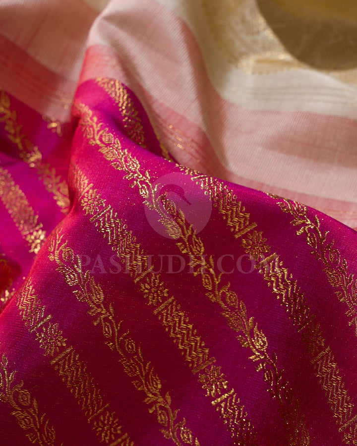 Rani Pink With Dual Shaded Half White And Baby Pink Kanjivaram Silk Saree-S1579(B)