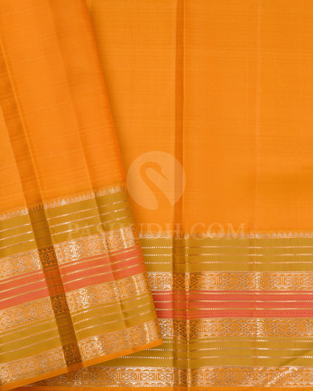 Half White With Mango Yellow Kanjivaram Silk Saree-S1177(B)