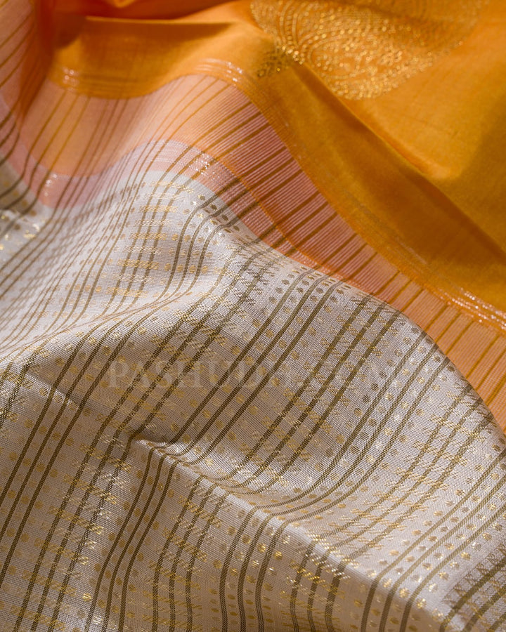 Half White With Mango Yellow Kanjivaram Silk Saree-S1177(B)