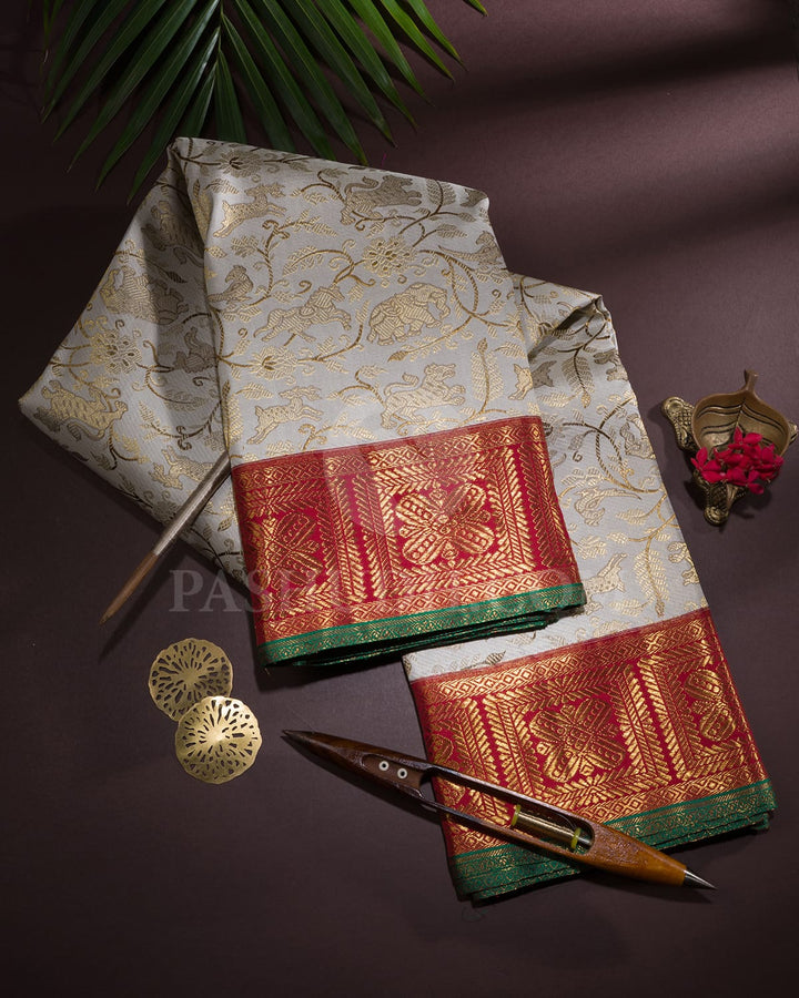 Half White And Rani Pink Bridal Kanjivaram Silk Saree-S1621(A)