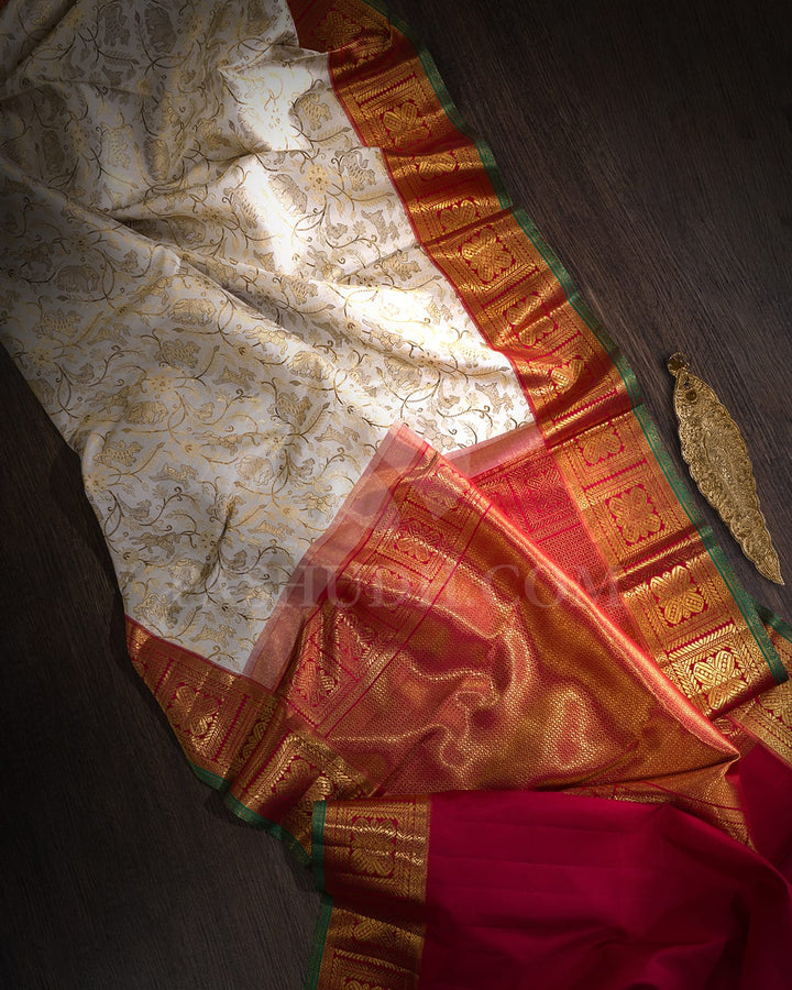 Half White And Rani Pink Bridal Kanjivaram Silk Saree-S1621(A)