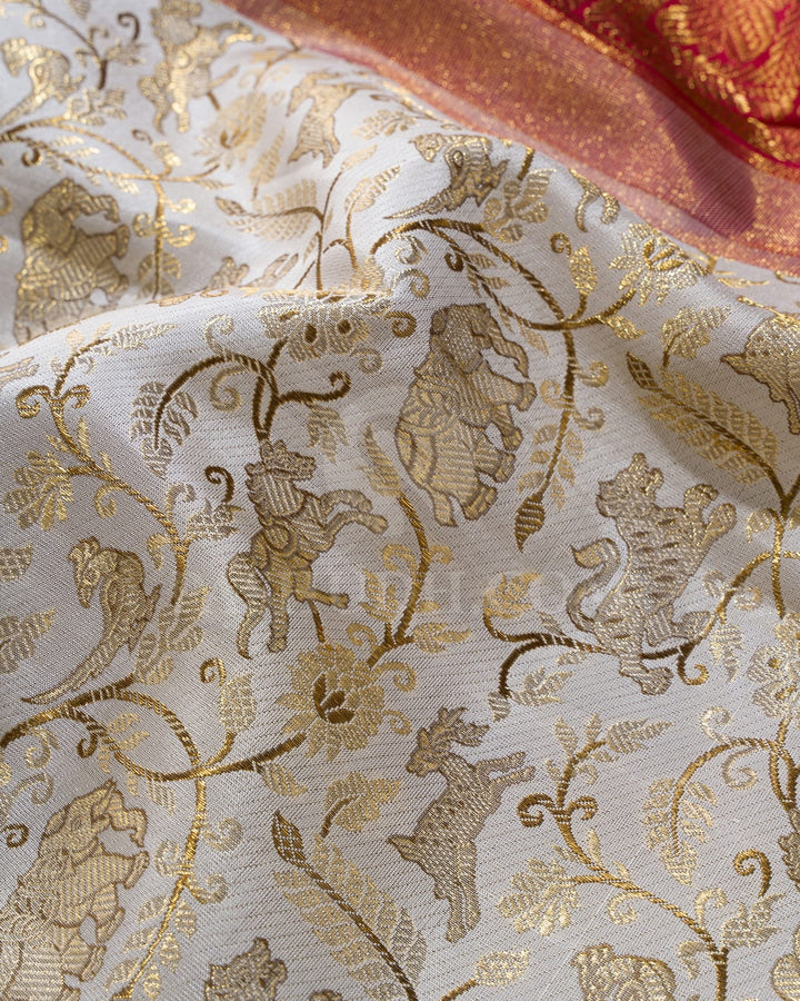 Half White And Rani Pink Bridal Kanjivaram Silk Saree-S1621(A)