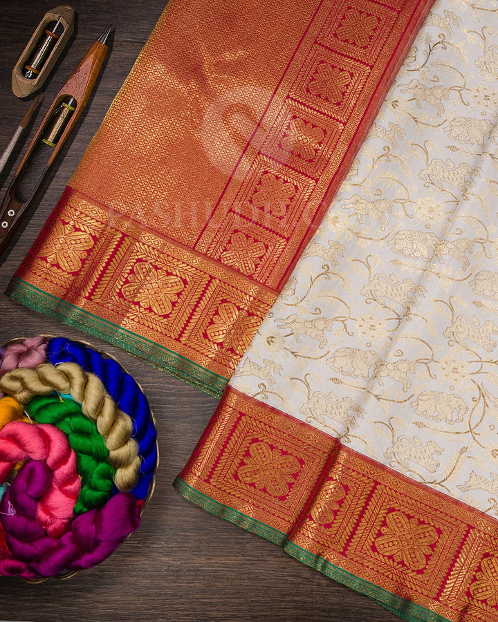 Half White And Rani Pink Bridal Kanjivaram Silk Saree-S1621(A)