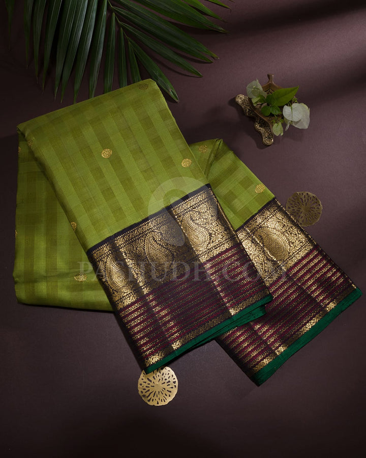 Parrot Green With Black  Kora Organza Kanjivaram Silk Saree-S1625(A)