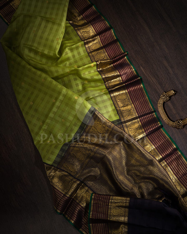 Parrot Green With Black  Kora Organza Kanjivaram Silk Saree-S1625(A)
