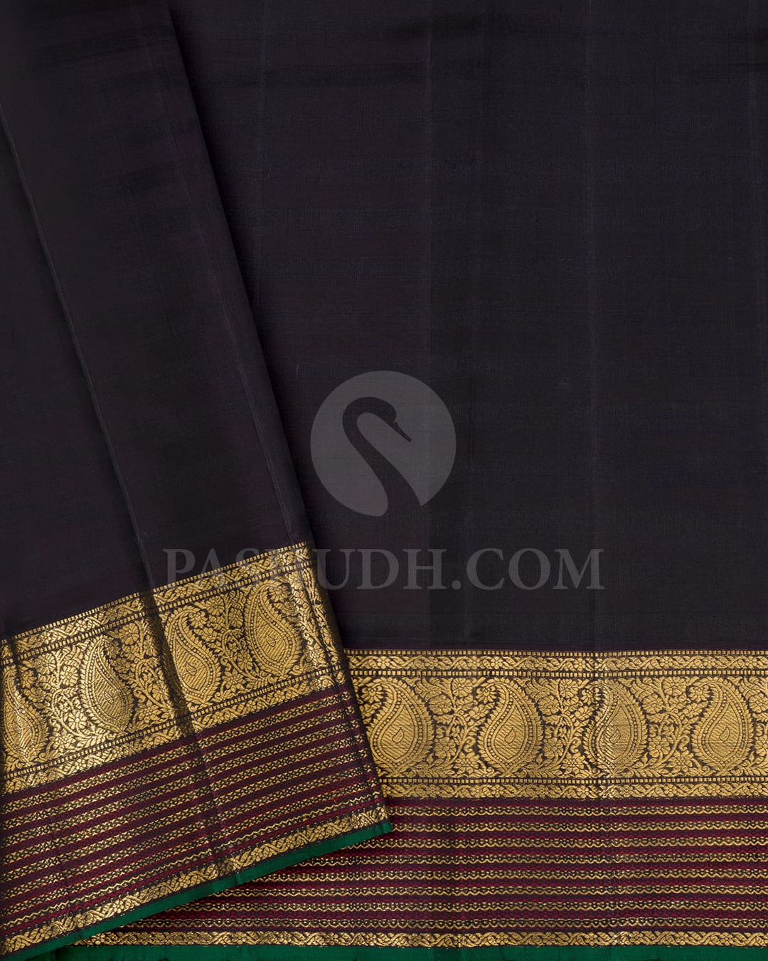 Parrot Green With Black  Kora Organza Kanjivaram Silk Saree-S1625(A)