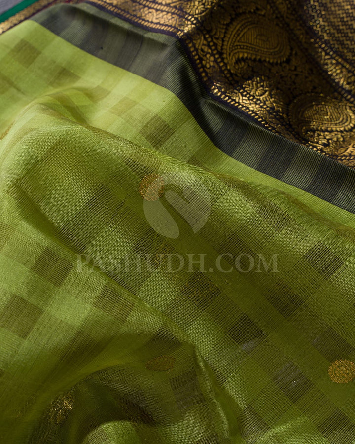 Parrot Green With Black  Kora Organza Kanjivaram Silk Saree-S1625(A)