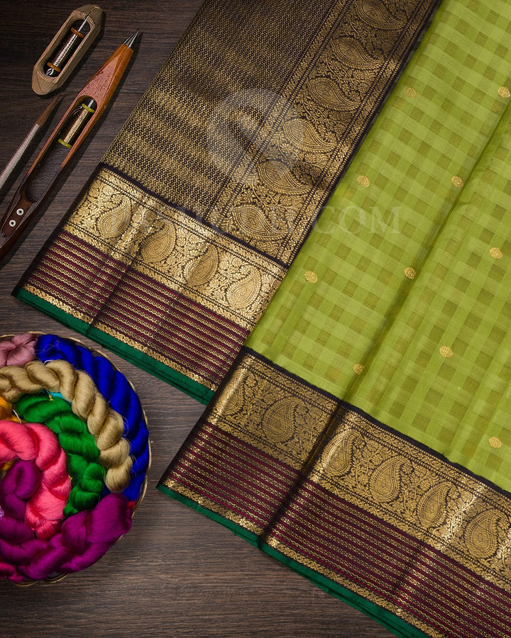 Parrot Green With Black  Kora Organza Kanjivaram Silk Saree-S1625(A)