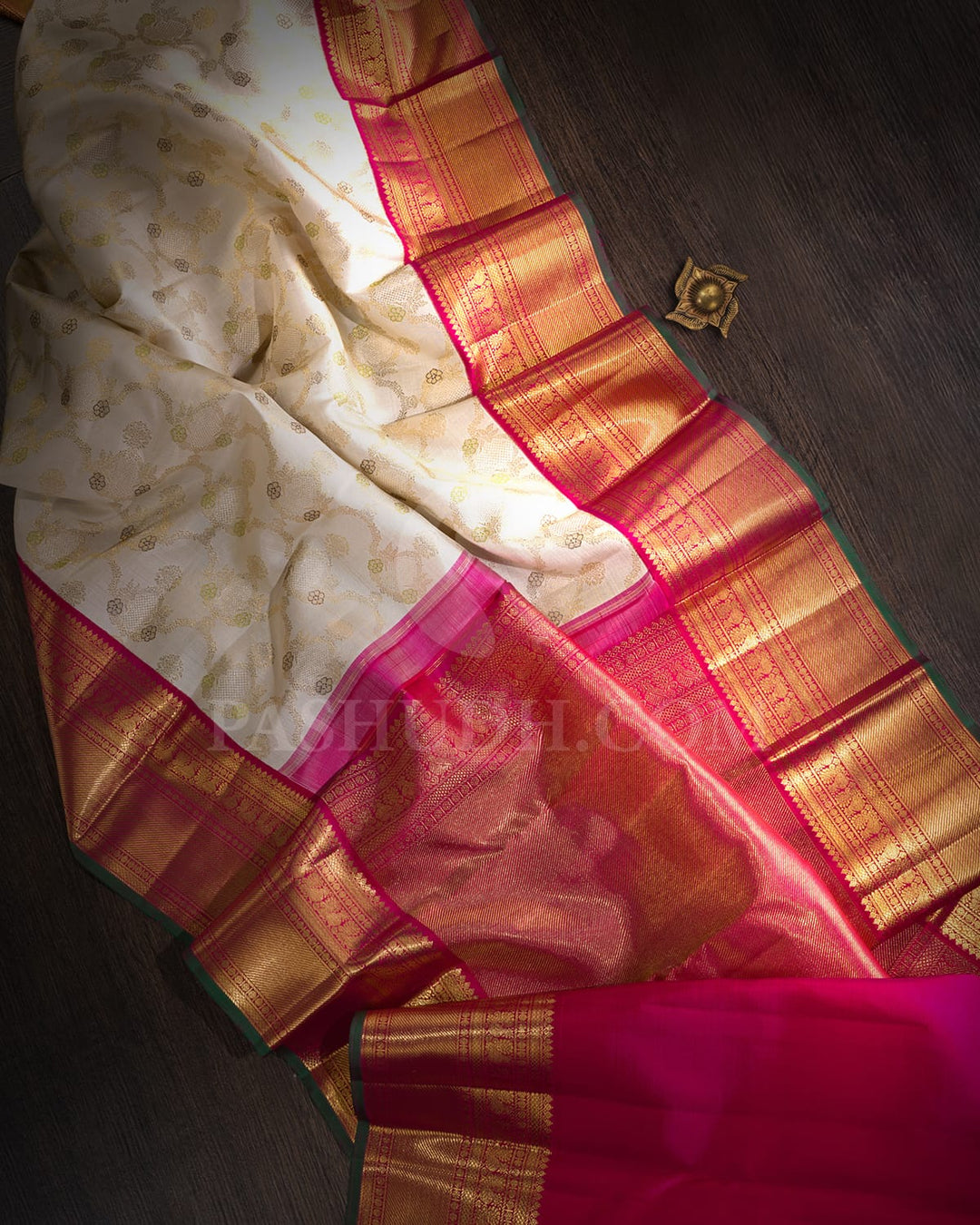 Half White And Rani Pink Bridal Kanjivaram Silk Saree-S1604(A)