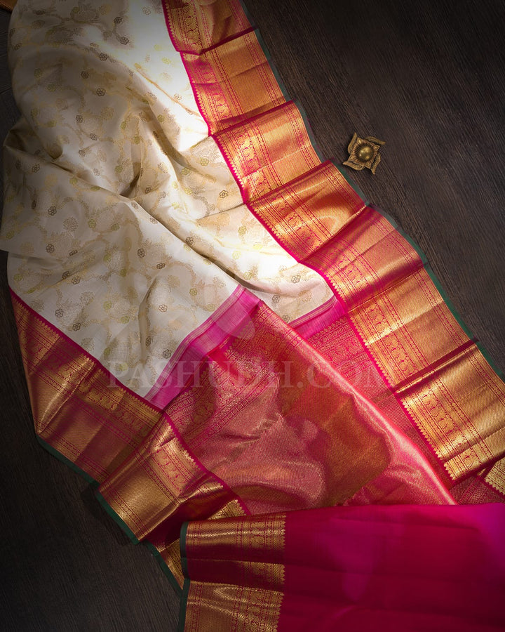 Half White And Rani Pink Bridal Kanjivaram Silk Saree-S1604(A)