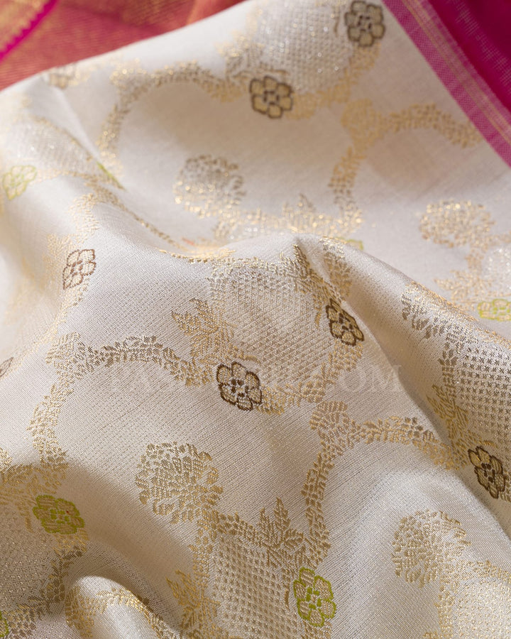 Half White And Rani Pink Bridal Kanjivaram Silk Saree-S1604(A)