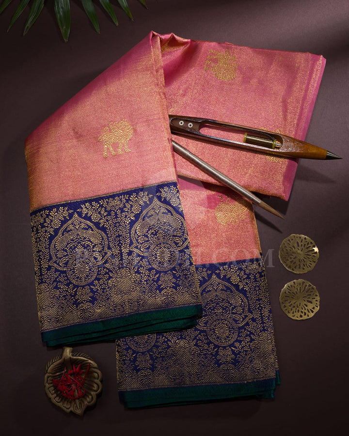 Baby Pink With Cobalt Blue Shimmer Kanjivaram Silk Saree-S1605(A)