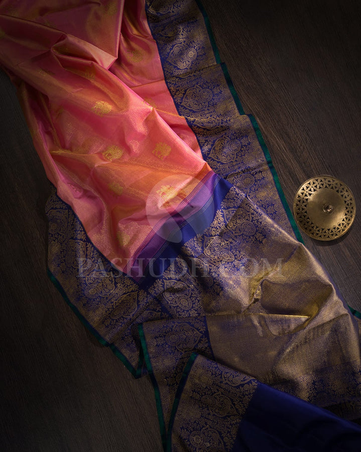 Baby Pink With Cobalt Blue Shimmer Kanjivaram Silk Saree-S1605(A)