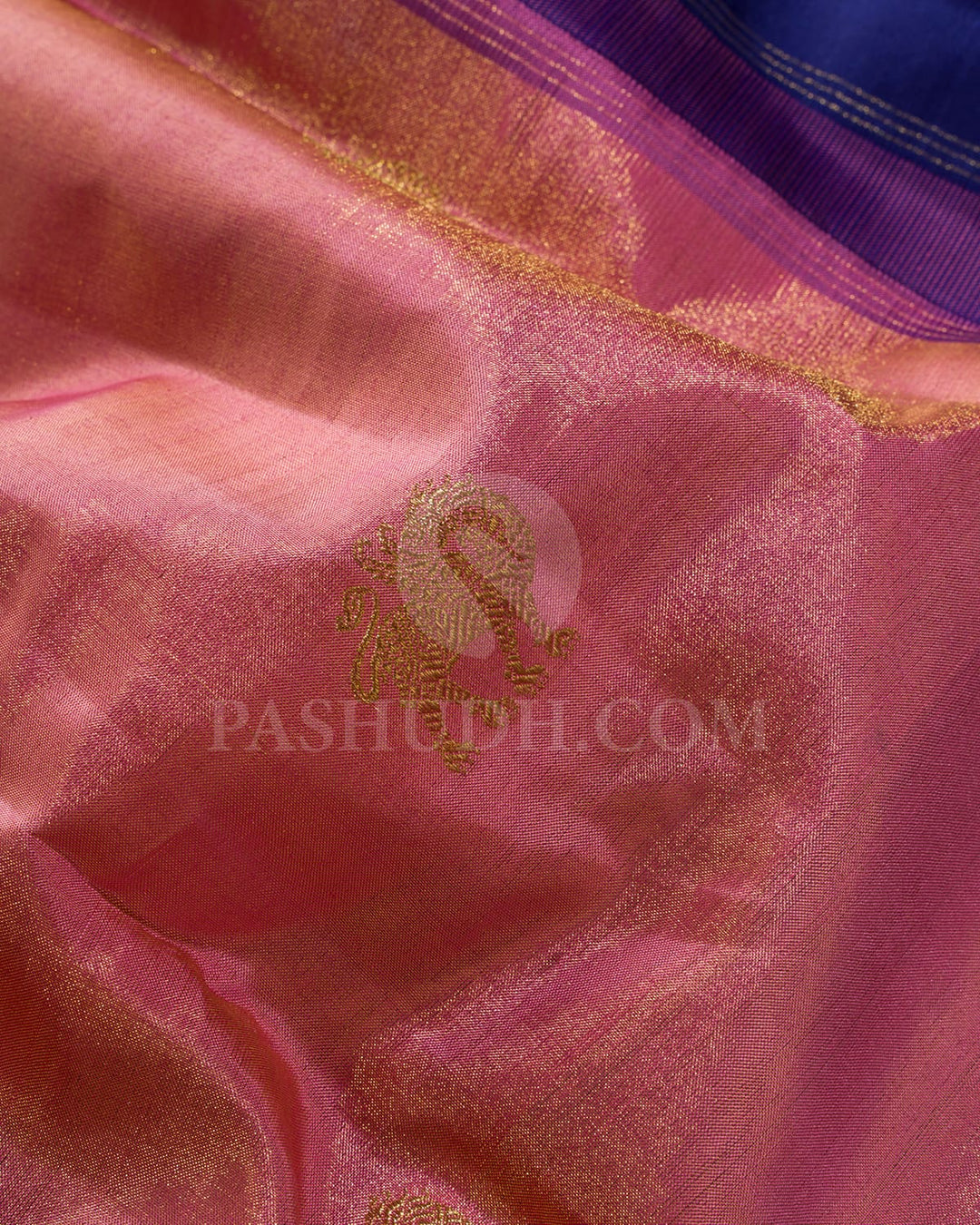 Baby Pink With Cobalt Blue Shimmer Kanjivaram Silk Saree-S1605(A)