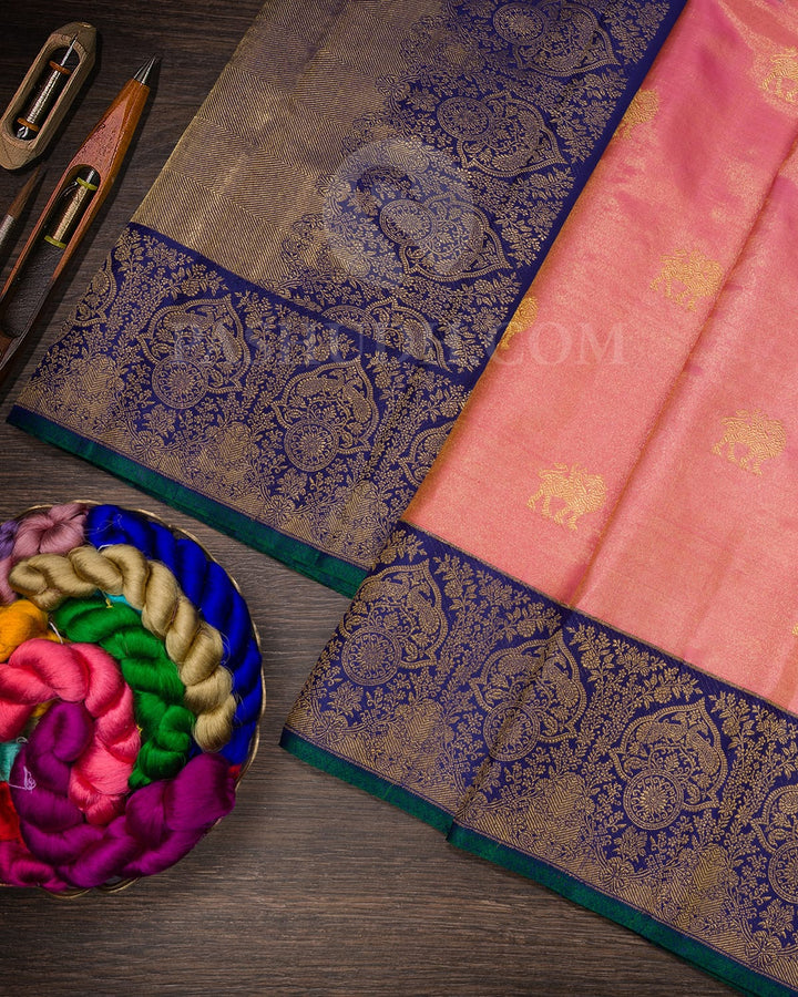 Baby Pink With Cobalt Blue Shimmer Kanjivaram Silk Saree-S1605(A)