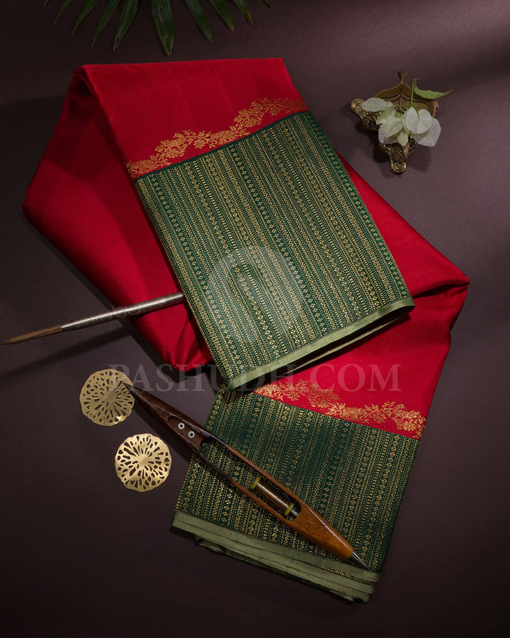 Red With Bottle Green Kanjivaram Silk Saree-S1618(A)