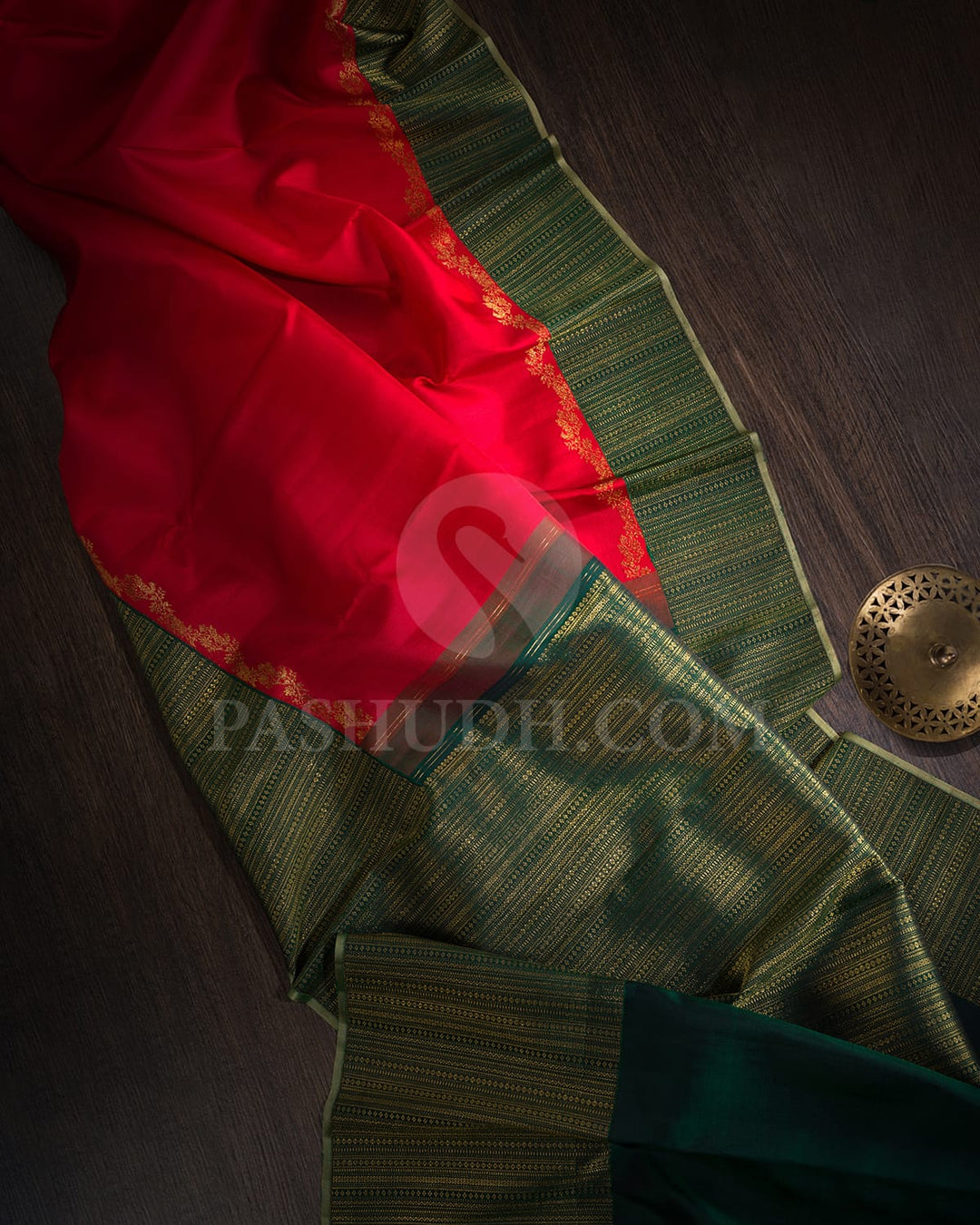 Red With Bottle Green Kanjivaram Silk Saree-S1618(A)