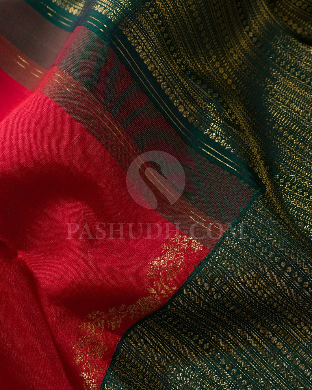 Red With Bottle Green Kanjivaram Silk Saree-S1618(A)