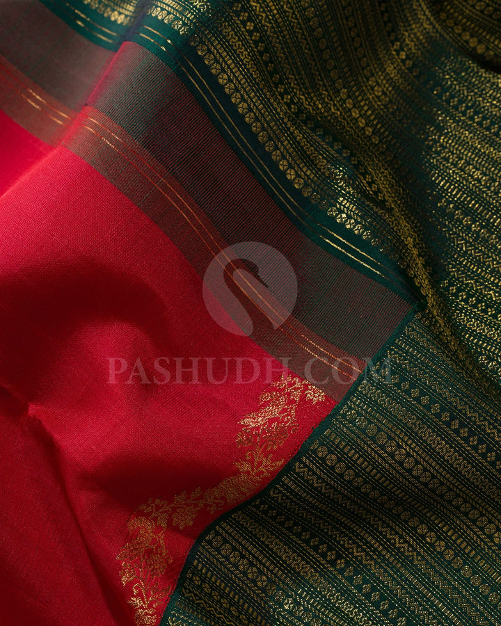 Red With Bottle Green Kanjivaram Silk Saree-S1618(A)