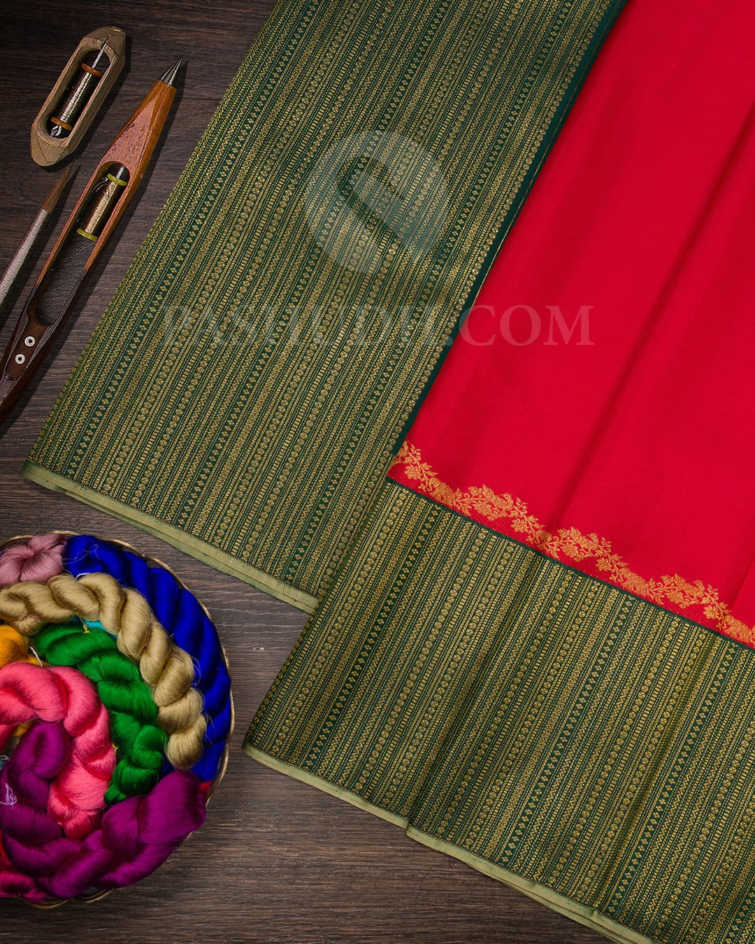 Red With Bottle Green Kanjivaram Silk Saree-S1618(A)