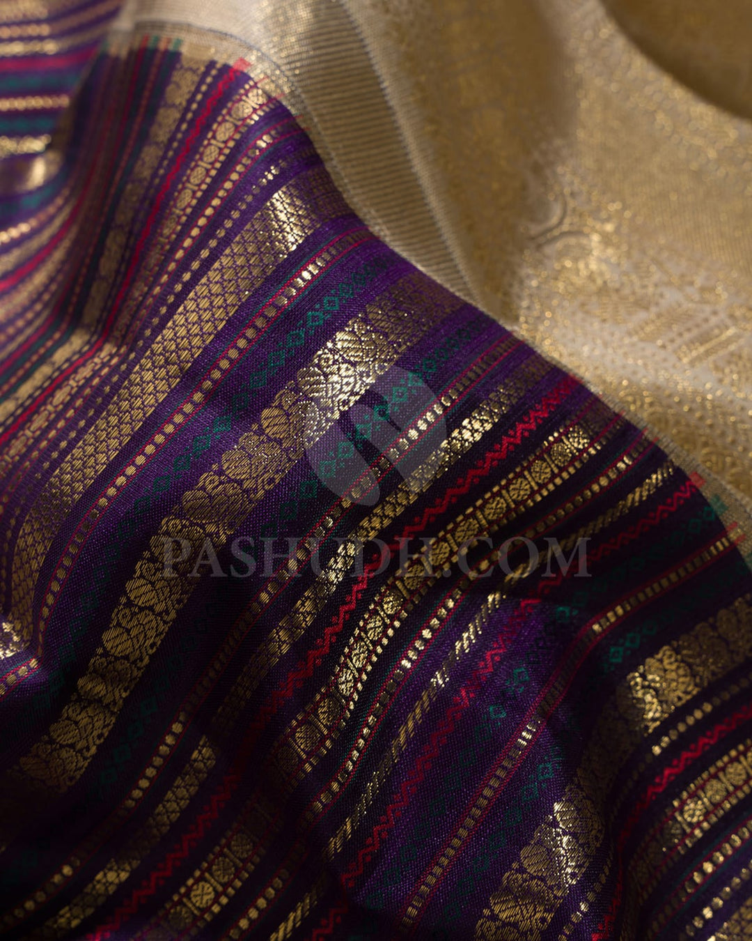 Royal Purple And Half White Kanjivaram Silk Saree-S1484(E)
