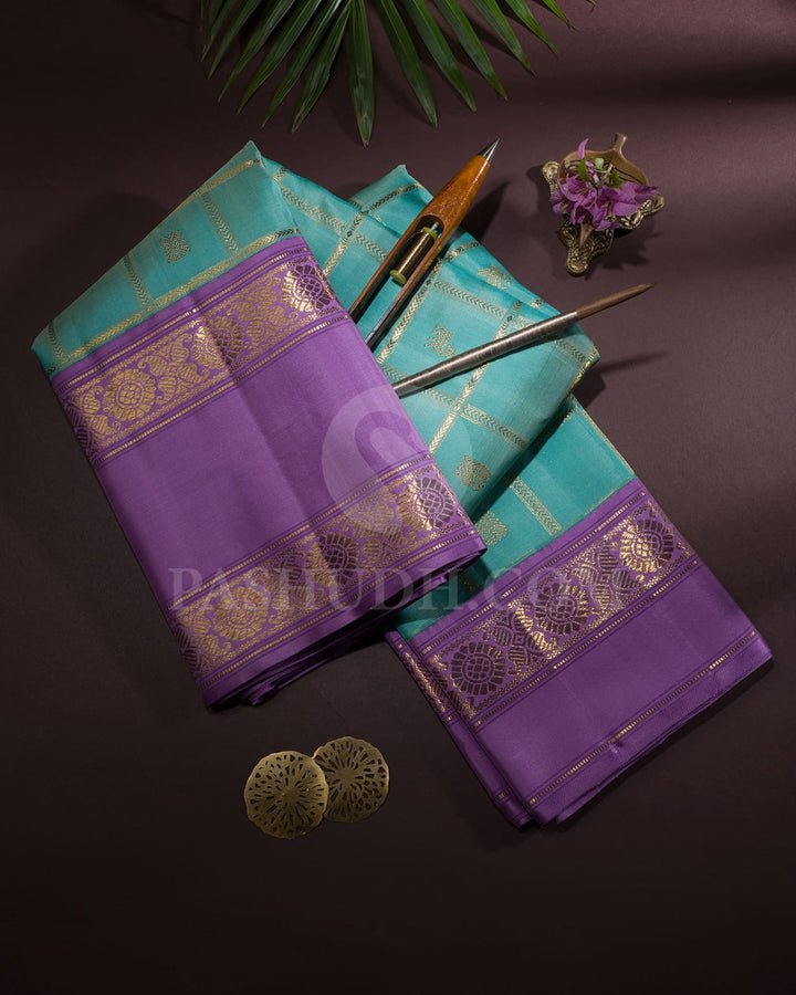 Sky Blue With Lavender Kanjivaram Silk Saree-S1587(B)