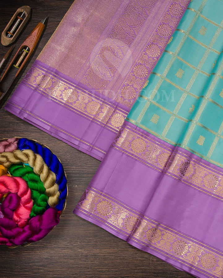 Sky Blue With Lavender Kanjivaram Silk Saree-S1587(B)
