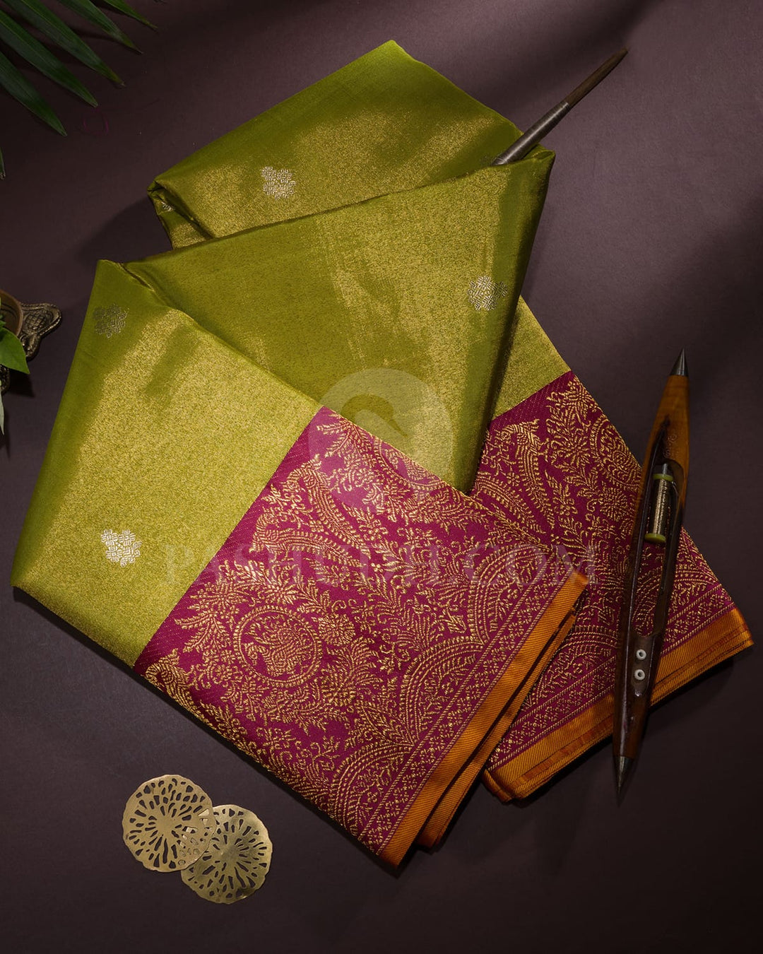 Parrot Green With Magenta Shimmer Kanjivaram Silk Saree-S1612(A)