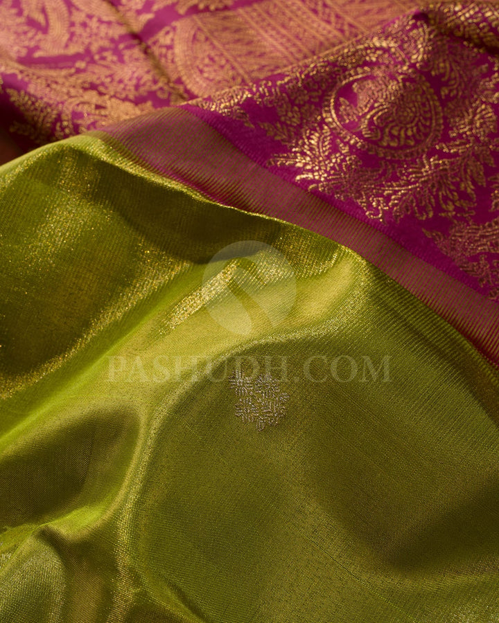 Parrot Green With Magenta Shimmer Kanjivaram Silk Saree-S1612(A)
