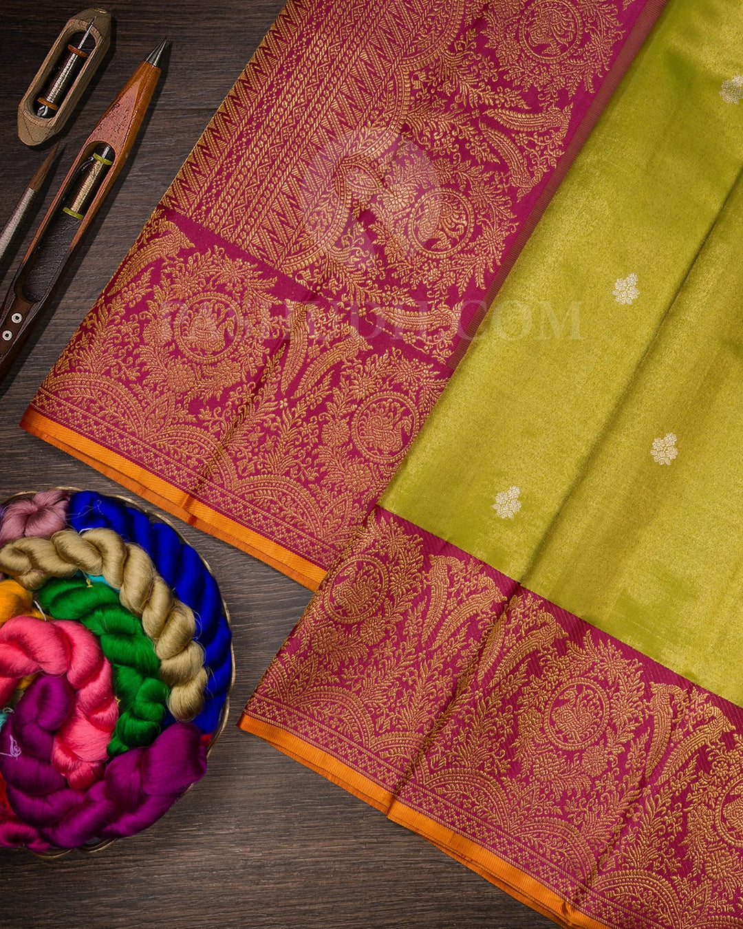 Parrot Green With Magenta Shimmer Kanjivaram Silk Saree-S1612(A)