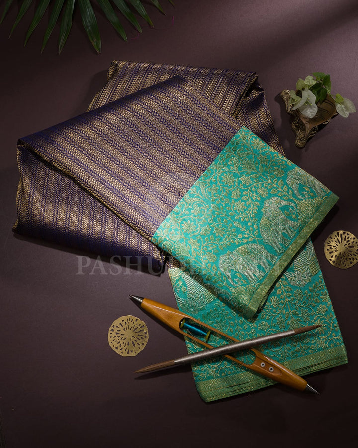 Navy Blue And Sky Blue Kanjivaram Silk Saree-S1595(B)