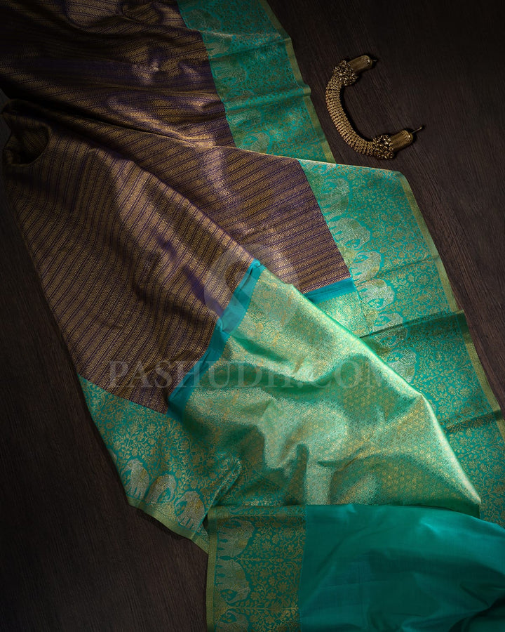 Navy Blue And Sky Blue Kanjivaram Silk Saree-S1595(B)