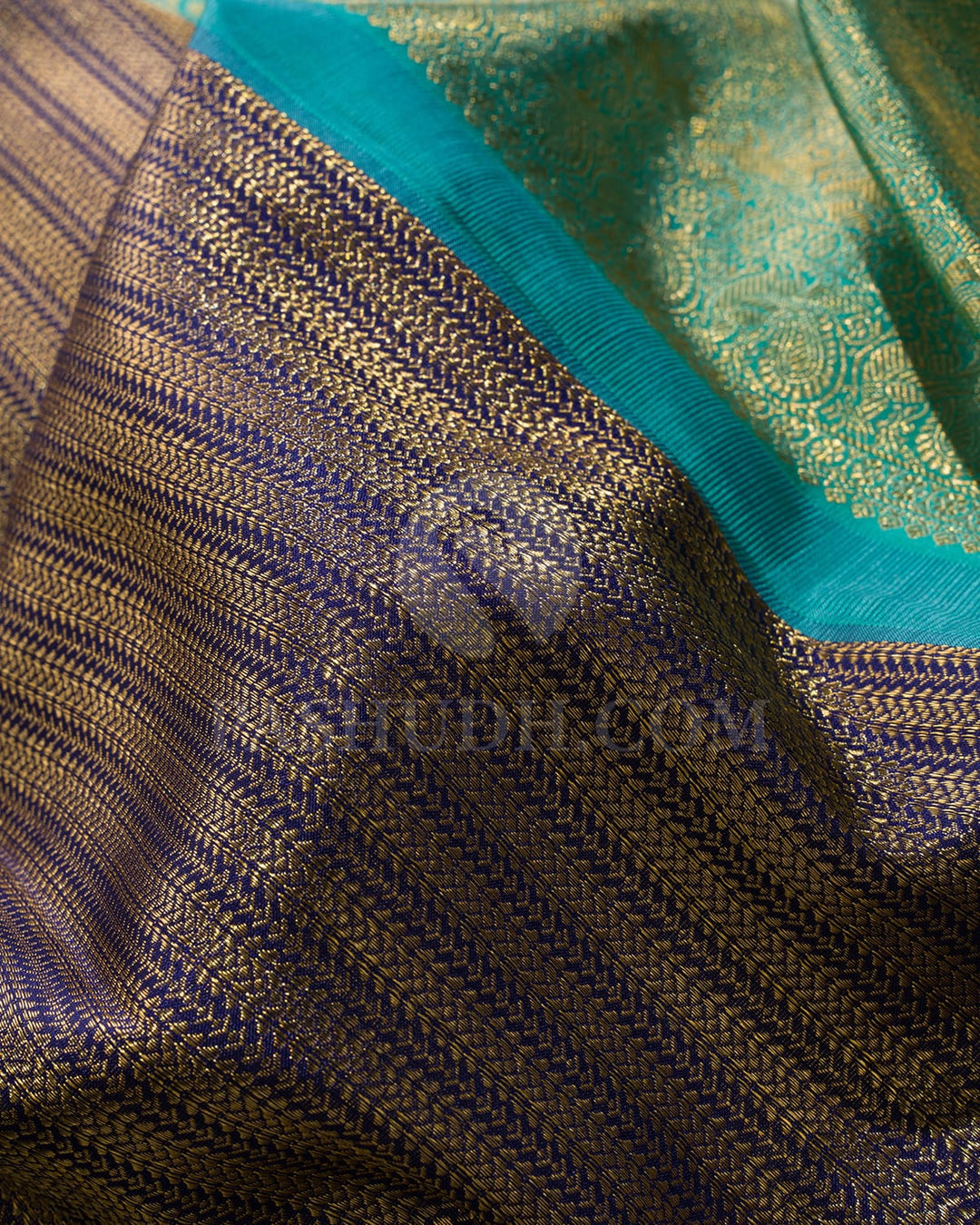 Navy Blue And Sky Blue Kanjivaram Silk Saree-S1595(B)