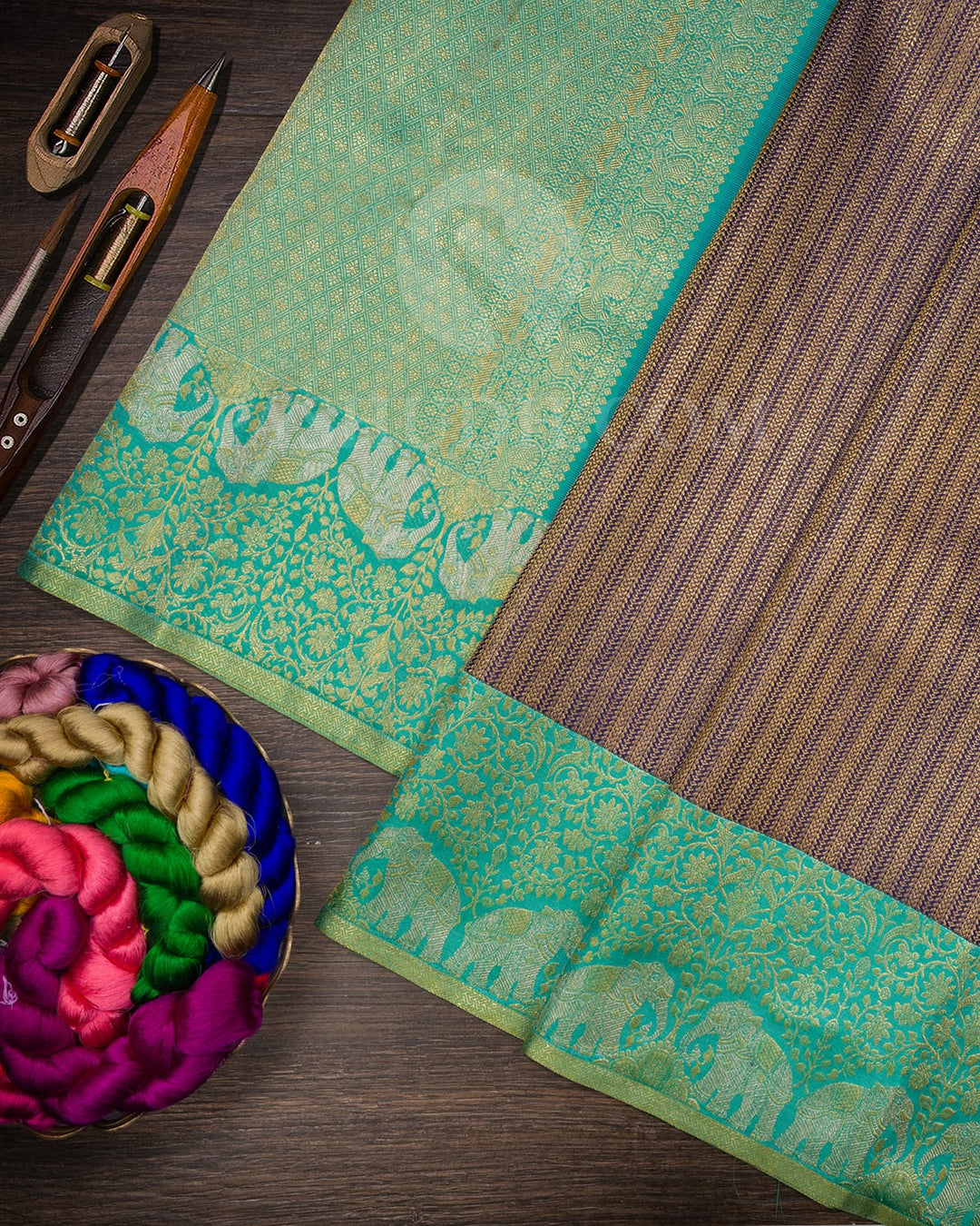 Navy Blue And Sky Blue Kanjivaram Silk Saree-S1595(B)