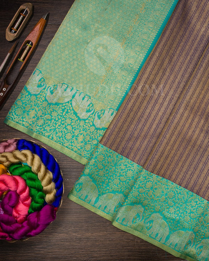 Navy Blue And Sky Blue Kanjivaram Silk Saree-S1595(B)