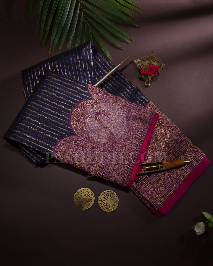 Navy Blue And Violet Kanjivaram Silk Saree-S1517(F)