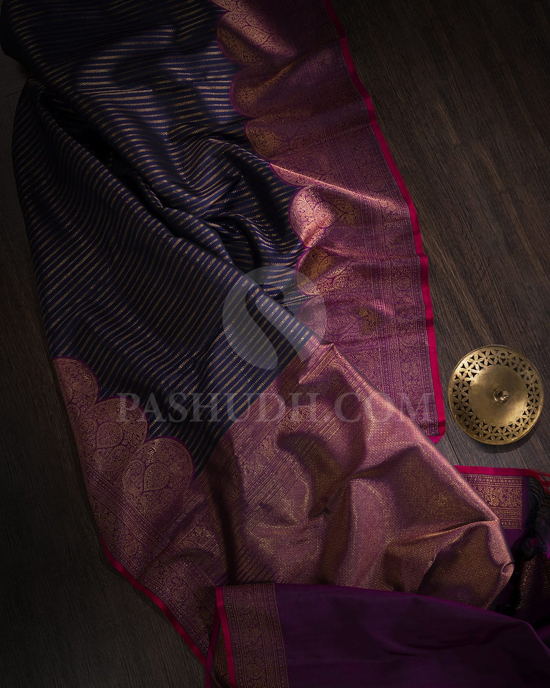 Navy Blue And Violet Kanjivaram Silk Saree-S1517(F)