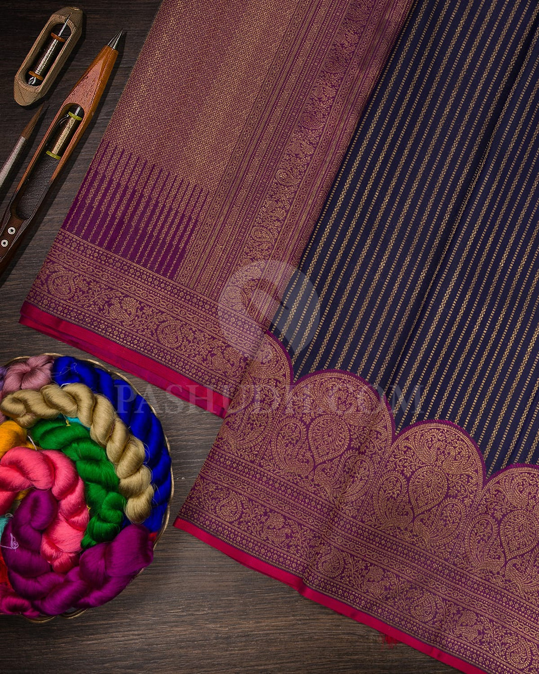 Navy Blue And Violet Kanjivaram Silk Saree-S1517(F)