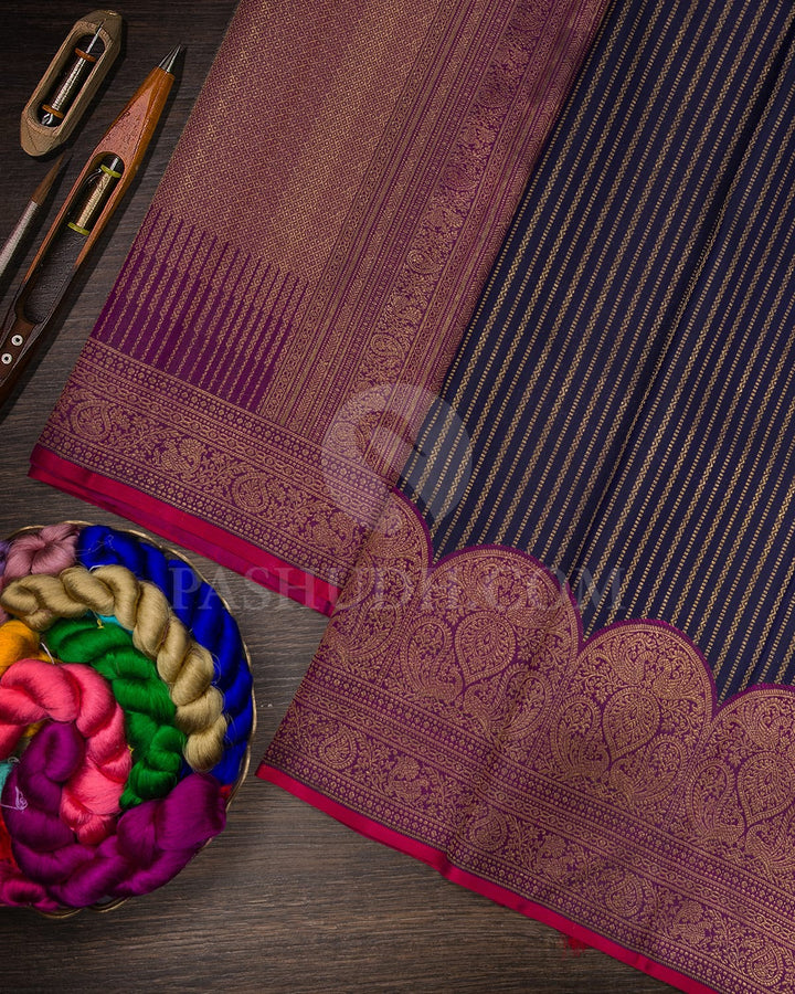 Navy Blue And Violet Kanjivaram Silk Saree-S1517(F)