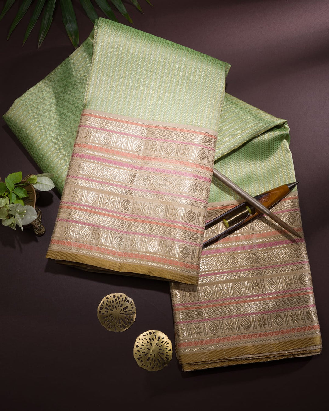 Pista Green And Beige Kanjivaram Silk Saree-S1062(L)