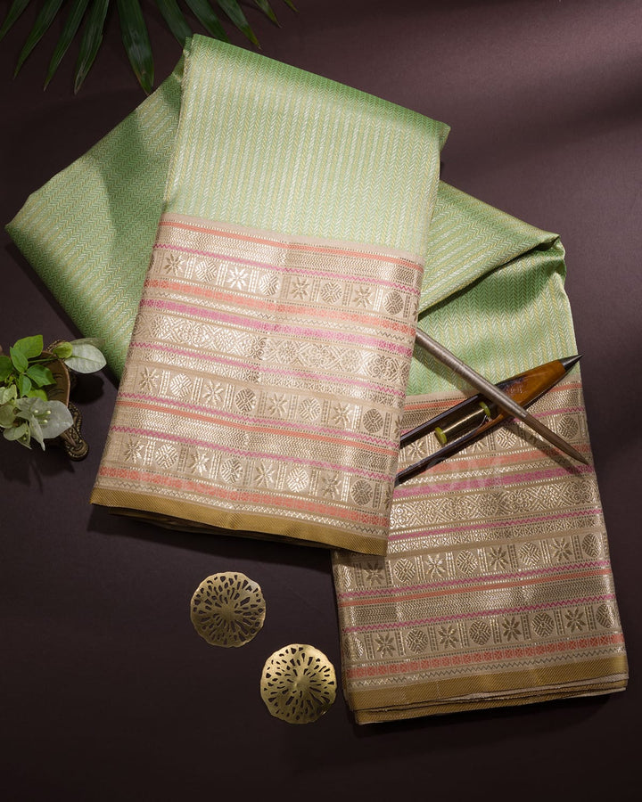 Pista Green And Beige Kanjivaram Silk Saree-S1062(L)