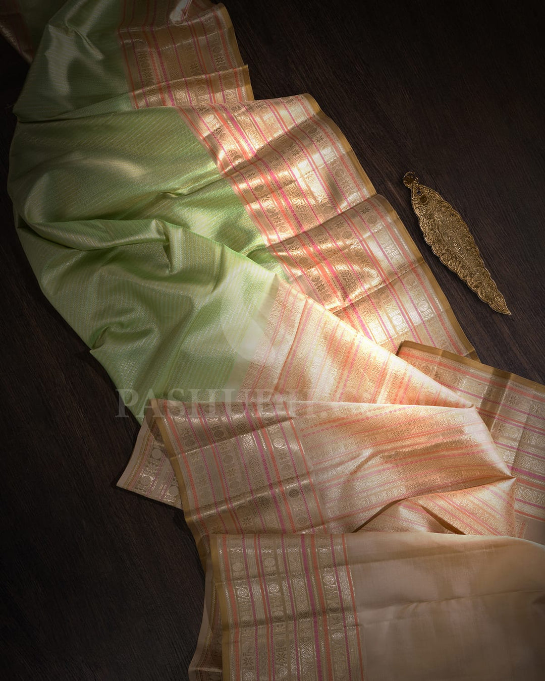 Pista Green And Beige Kanjivaram Silk Saree-S1062(L)