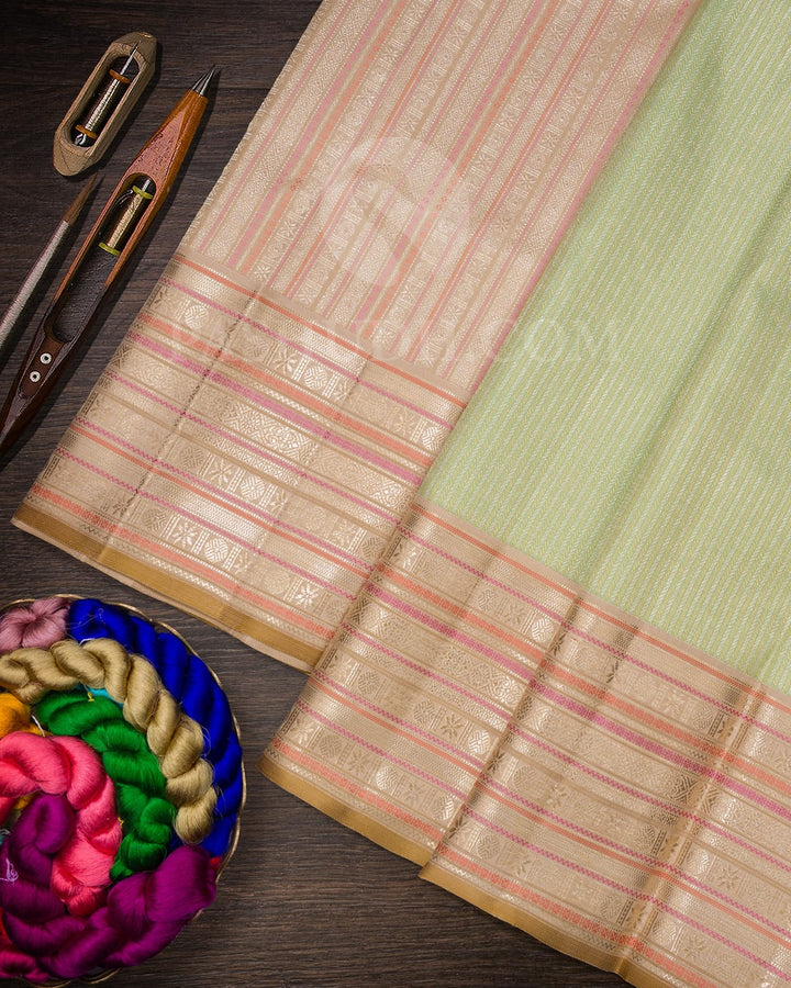 Pista Green And Beige Kanjivaram Silk Saree-S1062(L)