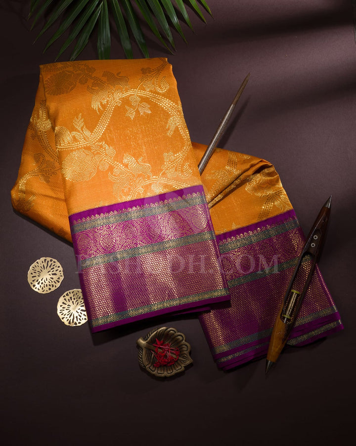 Mango Yellow With Magenta Bridal Kanjivaram Silk Saree-S1623(A)