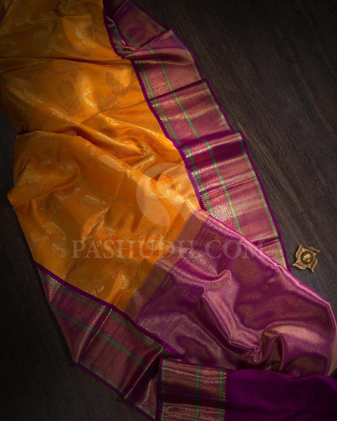 Mango Yellow With Magenta Bridal Kanjivaram Silk Saree-S1623(A)