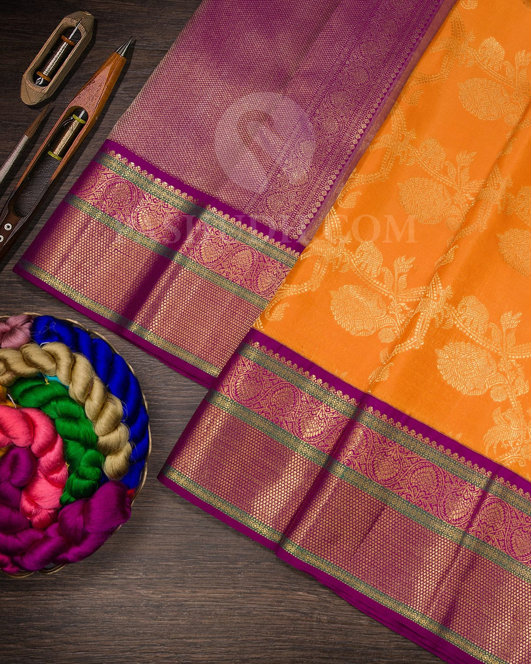 Mango Yellow With Magenta Bridal Kanjivaram Silk Saree-S1623(A)