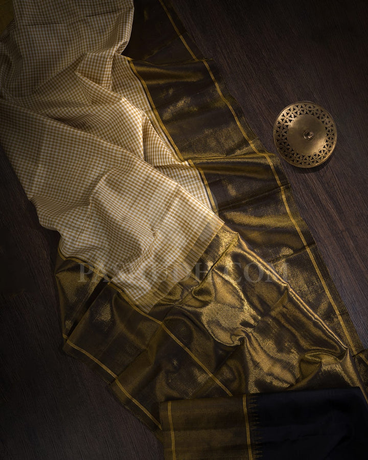 Half White With Black Kanjivaram Silk Saree-S1617(A)