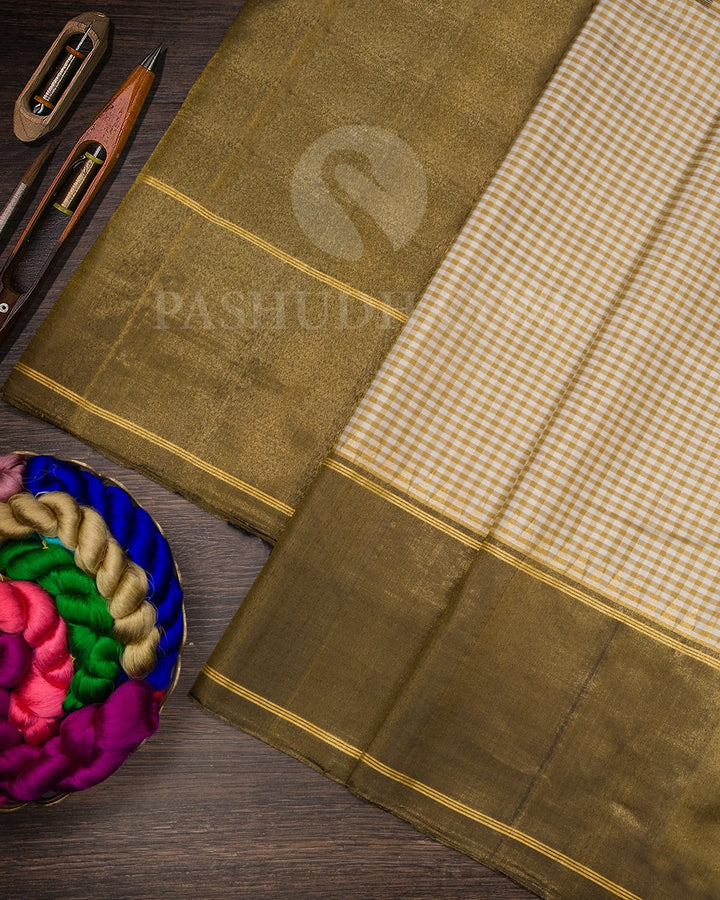 Half White With Black Kanjivaram Silk Saree-S1617(A)