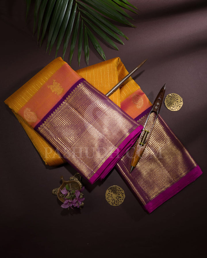 Mango Yellow And Violet Kanjivaram Silk Saree-S1620(A)