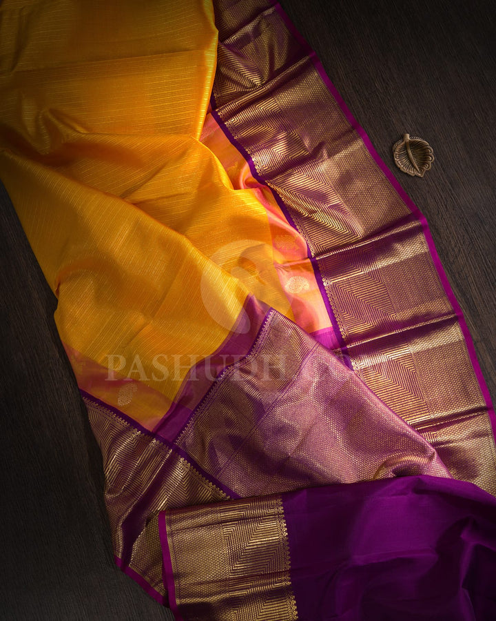 Mango Yellow And Violet Kanjivaram Silk Saree-S1620(A)